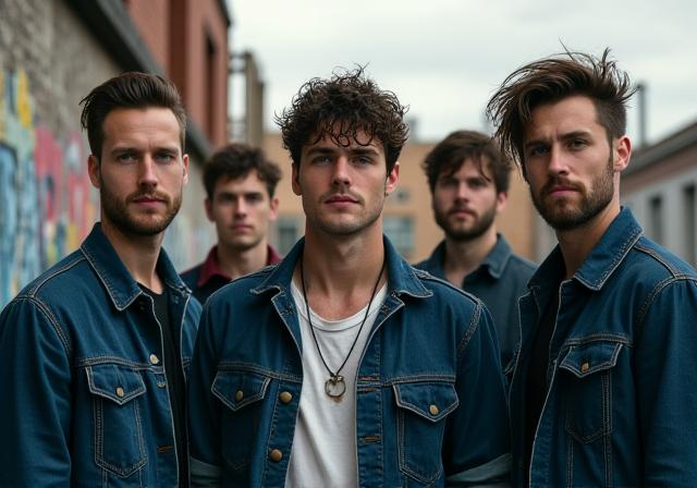 The indie rock band 'The Blue Reverie' in a stylish, urban photoshoot.